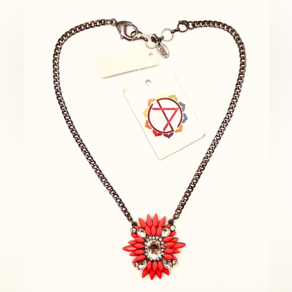 Amrita Singh Coral Crystal Statement Necklace NWT - Picture 3 of 12